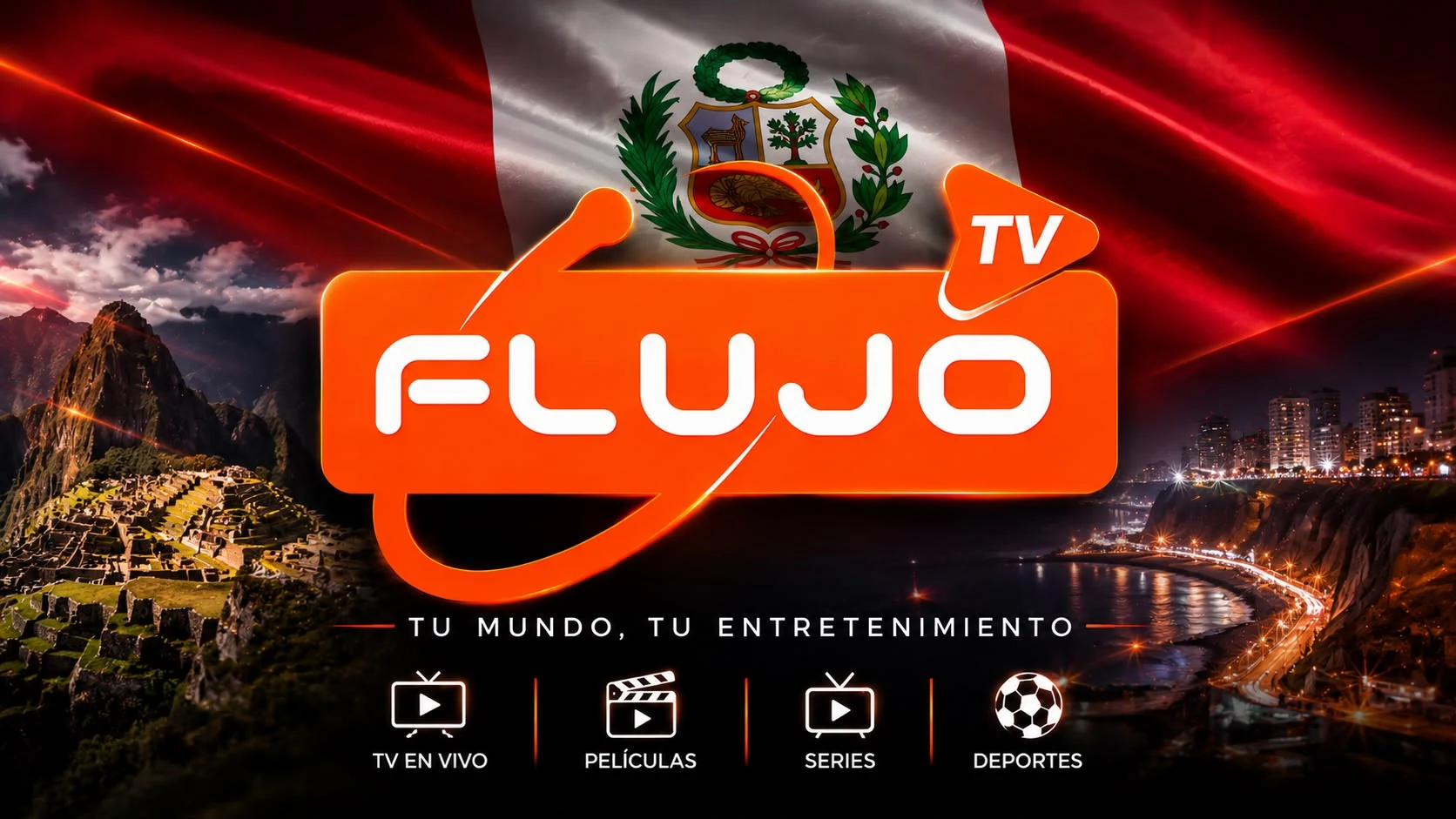 Imagen promocional de Flujo TV con la bandera de Perú