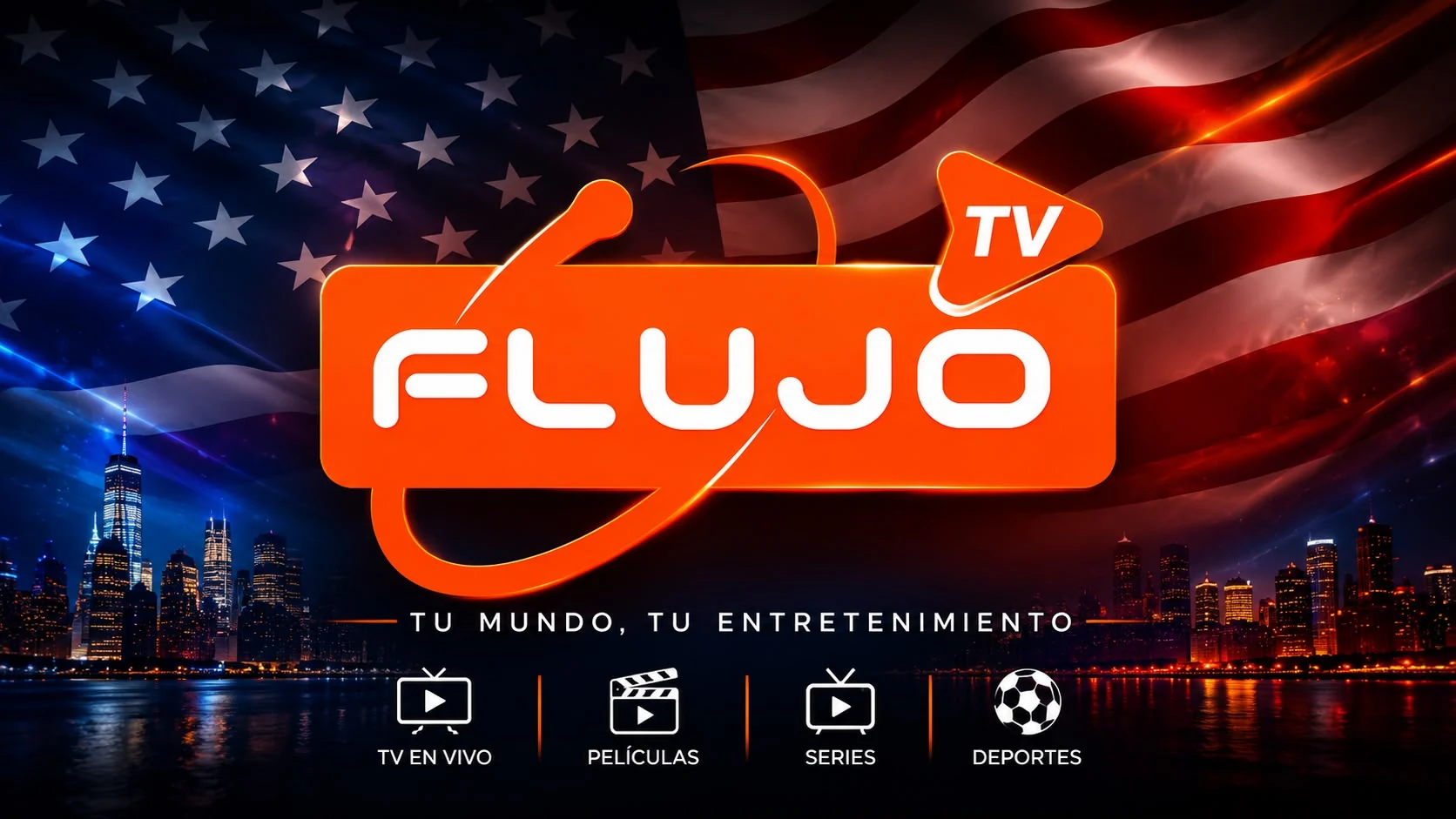 Imagen promocional de Flujo TV con la bandera de Estados Unidos